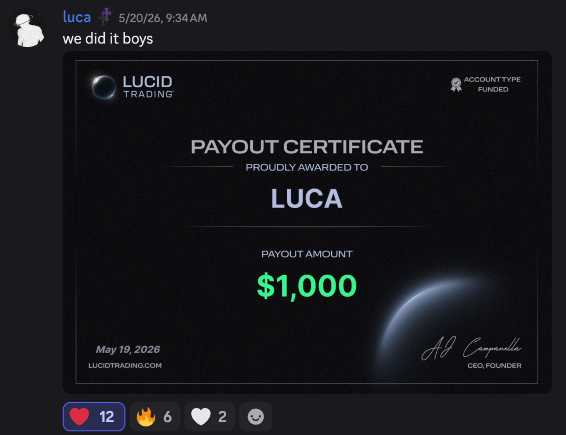 Student payout testimonial 1